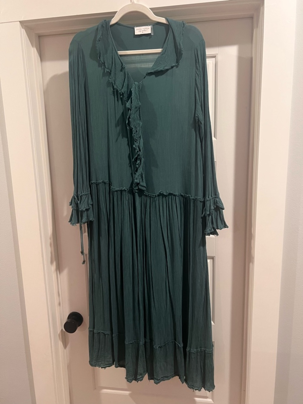 Dress Forum Teal Ruffle-Tiered Long Sleeve Maxi Dress